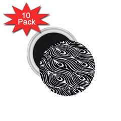 Digitally Created Peacock Feather Pattern In Black And White 1 75  Magnets (10 Pack)  by Simbadda