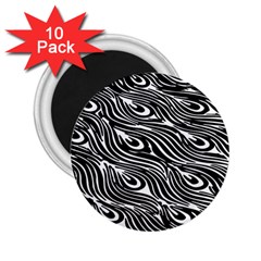 Digitally Created Peacock Feather Pattern In Black And White 2 25  Magnets (10 Pack)  by Simbadda