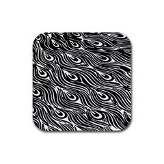 Digitally Created Peacock Feather Pattern In Black And White Rubber Coaster (square)  by Simbadda