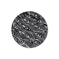 Digitally Created Peacock Feather Pattern In Black And White Rubber Coaster (round)  by Simbadda