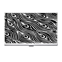 Digitally Created Peacock Feather Pattern In Black And White Business Card Holders by Simbadda