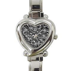 Digitally Created Peacock Feather Pattern In Black And White Heart Italian Charm Watch by Simbadda