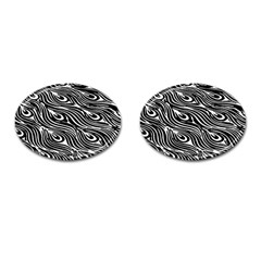 Digitally Created Peacock Feather Pattern In Black And White Cufflinks (oval) by Simbadda