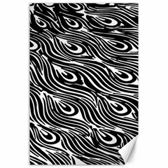 Digitally Created Peacock Feather Pattern In Black And White Canvas 24  X 36  by Simbadda