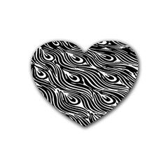 Digitally Created Peacock Feather Pattern In Black And White Heart Coaster (4 Pack)  by Simbadda