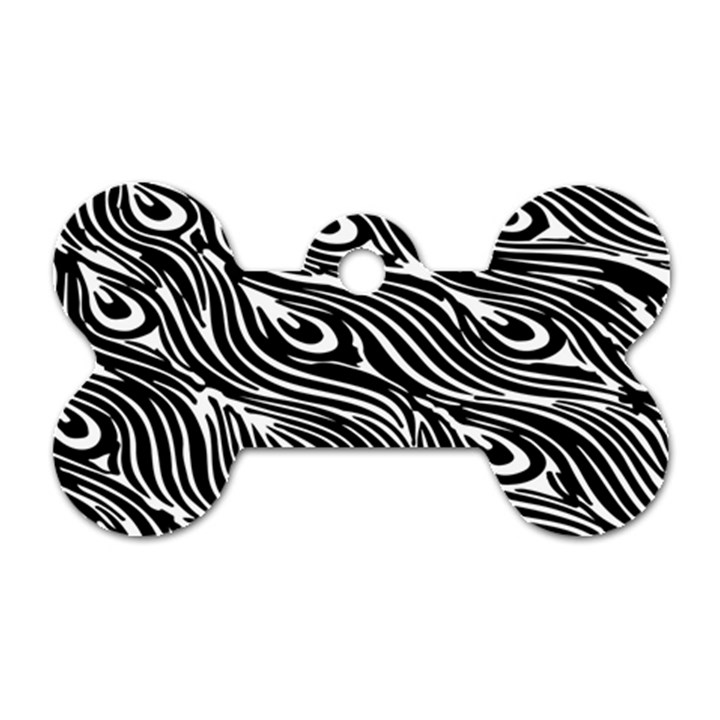 Digitally Created Peacock Feather Pattern In Black And White Dog Tag Bone (One Side)