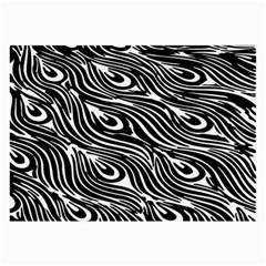 Digitally Created Peacock Feather Pattern In Black And White Large Glasses Cloth by Simbadda