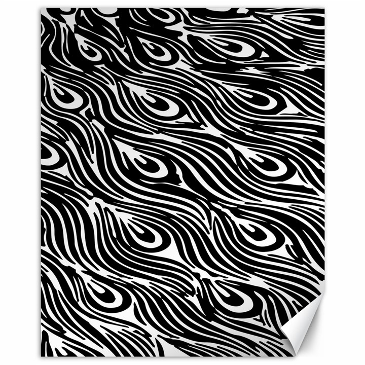 Digitally Created Peacock Feather Pattern In Black And White Canvas 11  x 14  