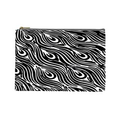 Digitally Created Peacock Feather Pattern In Black And White Cosmetic Bag (large)  by Simbadda