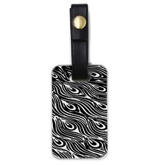 Digitally Created Peacock Feather Pattern In Black And White Luggage Tags (one Side)  by Simbadda