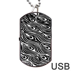 Digitally Created Peacock Feather Pattern In Black And White Dog Tag Usb Flash (one Side) by Simbadda