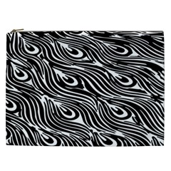 Digitally Created Peacock Feather Pattern In Black And White Cosmetic Bag (xxl)  by Simbadda