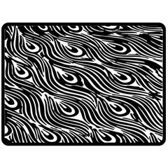 Digitally Created Peacock Feather Pattern In Black And White Double Sided Fleece Blanket (large)  by Simbadda