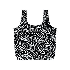 Digitally Created Peacock Feather Pattern In Black And White Full Print Recycle Bags (s)  by Simbadda