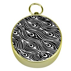 Digitally Created Peacock Feather Pattern In Black And White Gold Compasses by Simbadda