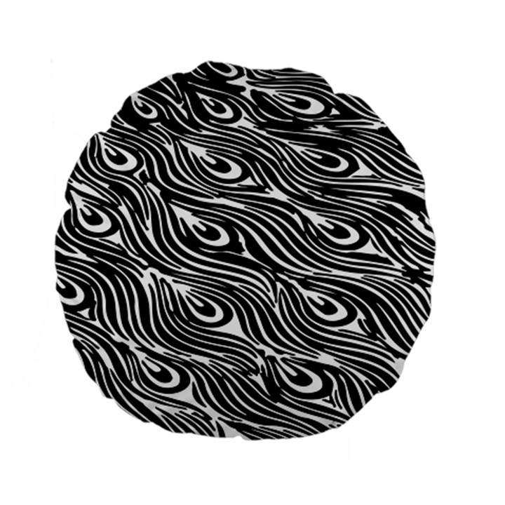 Digitally Created Peacock Feather Pattern In Black And White Standard 15  Premium Flano Round Cushions