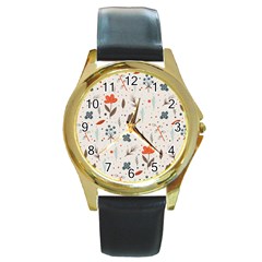 Seamless Floral Patterns  Round Gold Metal Watch by TastefulDesigns