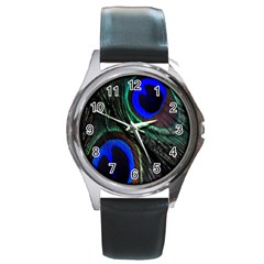 Peacock Feather Round Metal Watch by Simbadda