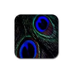 Peacock Feather Rubber Coaster (square)  by Simbadda