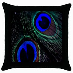 Peacock Feather Throw Pillow Case (black) by Simbadda