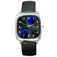 Peacock Feather Square Metal Watch by Simbadda