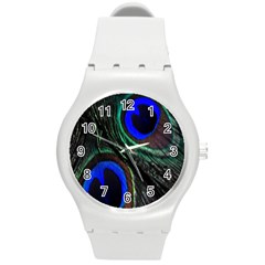 Peacock Feather Round Plastic Sport Watch (m) by Simbadda