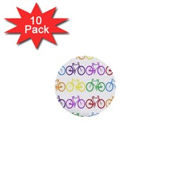 Rainbow Colors Bright Colorful Bicycles Wallpaper Background 1  Mini Buttons (10 Pack)  by Simbadda