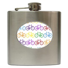 Rainbow Colors Bright Colorful Bicycles Wallpaper Background Hip Flask (6 Oz) by Simbadda