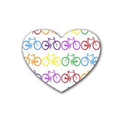 Rainbow Colors Bright Colorful Bicycles Wallpaper Background Heart Coaster (4 Pack)  by Simbadda