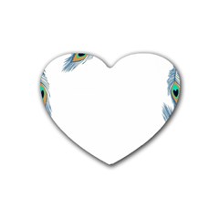 Beautiful Frame Made Up Of Blue Peacock Feathers Rubber Coaster (heart)  by Simbadda