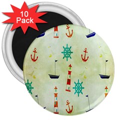 Vintage Seamless Nautical Wallpaper Pattern 3  Magnets (10 Pack)  by Simbadda