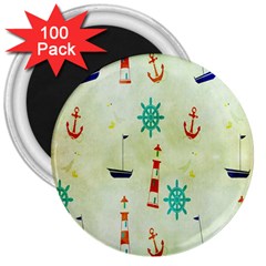 Vintage Seamless Nautical Wallpaper Pattern 3  Magnets (100 Pack) by Simbadda