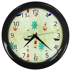 Vintage Seamless Nautical Wallpaper Pattern Wall Clocks (black) by Simbadda