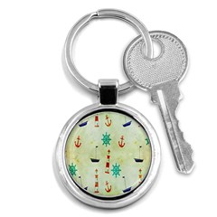 Vintage Seamless Nautical Wallpaper Pattern Key Chains (round)  by Simbadda