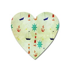 Vintage Seamless Nautical Wallpaper Pattern Heart Magnet by Simbadda