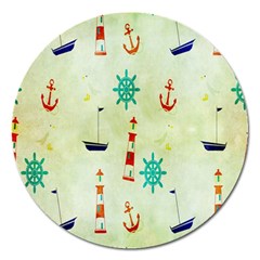 Vintage Seamless Nautical Wallpaper Pattern Magnet 5  (round) by Simbadda