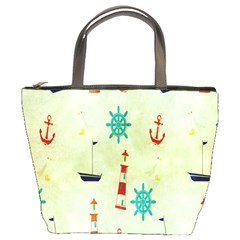 Vintage Seamless Nautical Wallpaper Pattern Bucket Bags by Simbadda