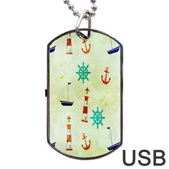 Vintage Seamless Nautical Wallpaper Pattern Dog Tag Usb Flash (two Sides) by Simbadda