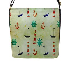 Vintage Seamless Nautical Wallpaper Pattern Flap Messenger Bag (l)  by Simbadda