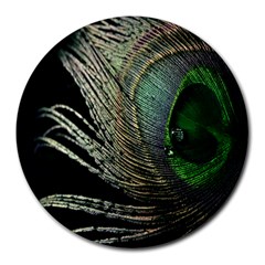 Feather Peacock Drops Green Round Mousepads by Simbadda