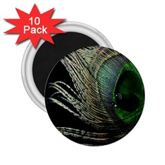 Feather Peacock Drops Green 2 25  Magnets (10 Pack)  by Simbadda