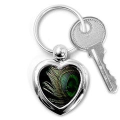 Feather Peacock Drops Green Key Chains (heart)  by Simbadda