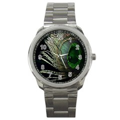 Feather Peacock Drops Green Sport Metal Watch by Simbadda