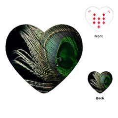 Feather Peacock Drops Green Playing Cards (heart)  by Simbadda