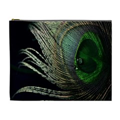 Feather Peacock Drops Green Cosmetic Bag (xl) by Simbadda