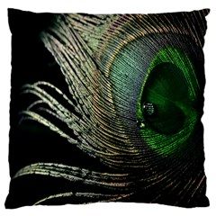 Feather Peacock Drops Green Large Cushion Case (two Sides) by Simbadda