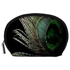 Feather Peacock Drops Green Accessory Pouches (large)  by Simbadda