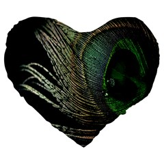 Feather Peacock Drops Green Large 19  Premium Flano Heart Shape Cushions by Simbadda