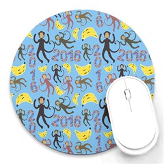 Cute Monkeys Seamless Pattern Round Mousepads by Simbadda