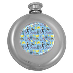 Cute Monkeys Seamless Pattern Round Hip Flask (5 Oz) by Simbadda